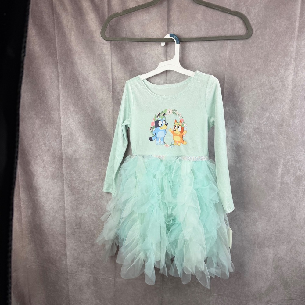 Bluey Bingo Girls Mint Green Long Sleeve Tulle Tutu Dress BBLUK75CDK New 5T